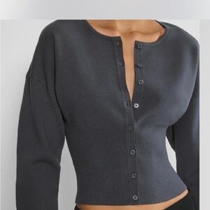 Aritzia Gray Cardigan with Split V-Neck and Fitted Silhouette